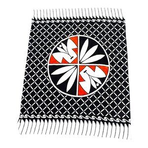 Woven Throw Blanket Geometric Floral Motif Black White Southwest 60.5" X 46.5"